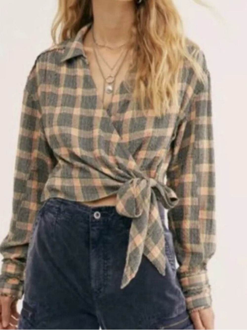 Free People We the Free Plaid Boho Running Wild Wrap Top